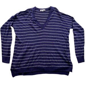 Madewell Womens Sweater Small Striped V-Neck Knit Long Sleeve Purple Casual Cozy